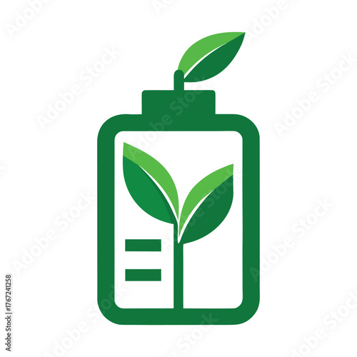 Dark Green Battery Icon with Growing Plant Eco Energy Symbol vector illustration
