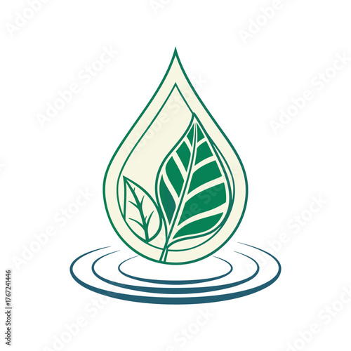 Green Leaf Inside Water Drop Symbol Eco Friendly Concept nature