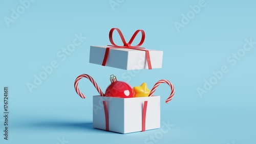 Christmas gift boxes on blue background. Minimal concept. 3d rendering