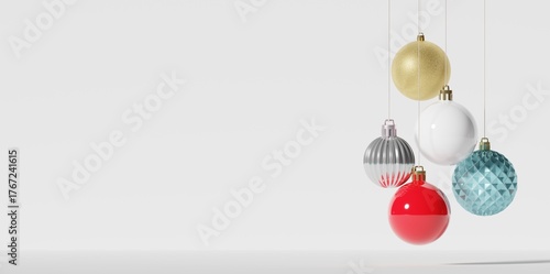 Colorful christmas balls on a white background. Creative minimal. 3d rendering