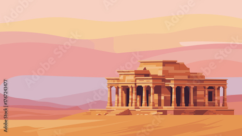 Ancient Ruin Temple Building in Desert Vector