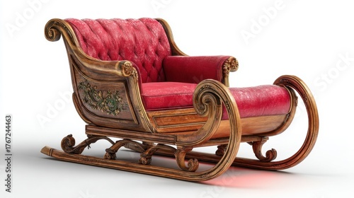 Vintage Sleigh Chair with Rich Upholstery and Intricate Design
