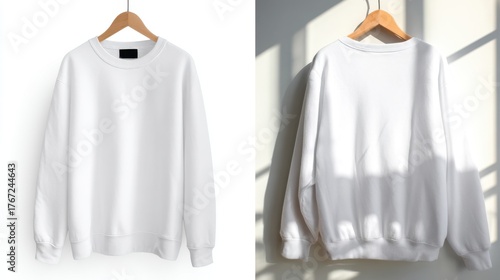 Simple White Sweatshirt on Wooden Hanger With Soft Shadows
