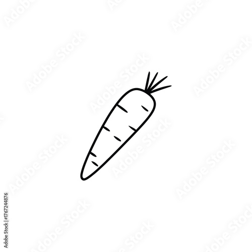 Simple hand drawn outline of a single carrot on a white background