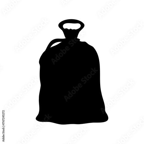 Silhouette of a Filled Sack with a Handle Isolated on White Background