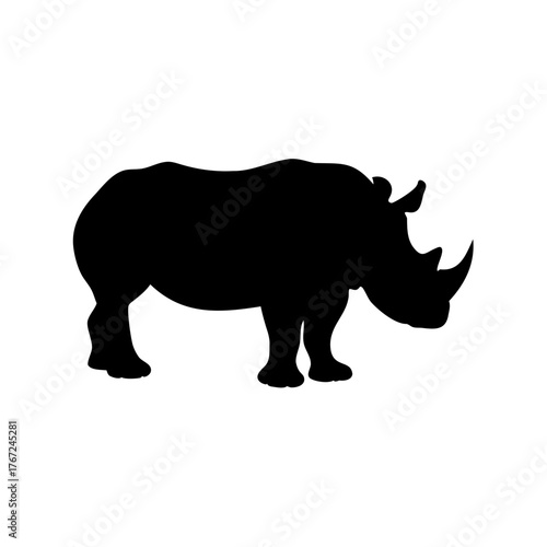 Magnificent Rhino Silhouette Standing Tall on a White Background for Conservation