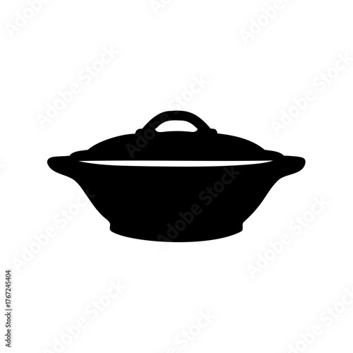 Black silhouette of a lidded cooking pot for culinary designs