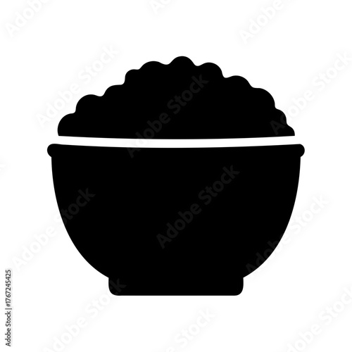 Black silhouette of bowl filled to the brim with rice or food