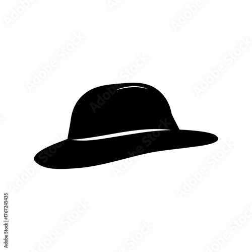 Simple black hat silhouette with brim and rounded crown design illustration