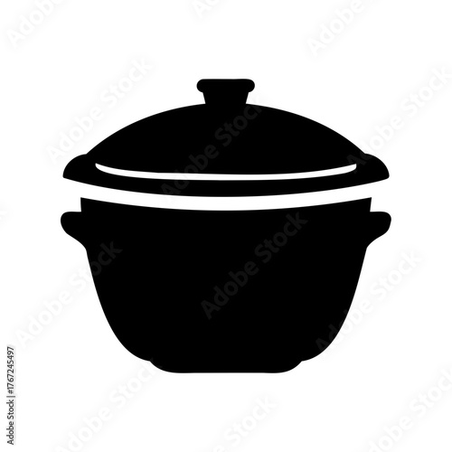 Silhouette of a traditional cooking pot with lid, featuring classic design