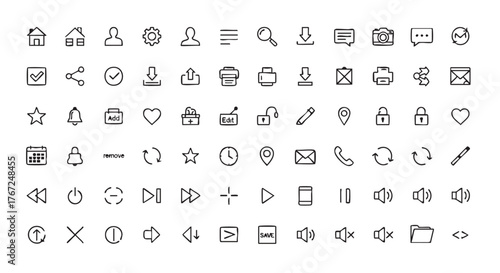 Collection of Hand Drawn Icons for User Interface Design Elements