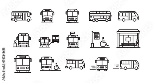 Collection of school bus vector icons on a white background