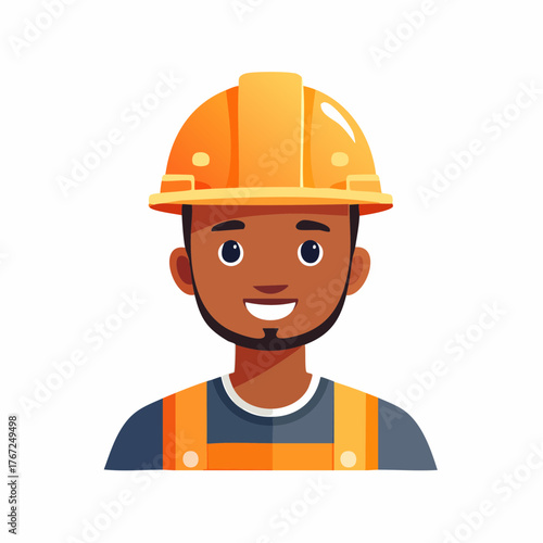 Smiling male engineer wearing safety helmet, symbolizing construction, architecture, and professionalism.