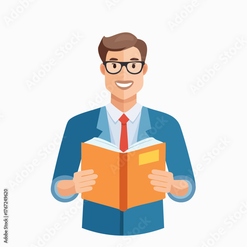 Smiling male student with a book, symbolizing education, happiness, and academic focus.