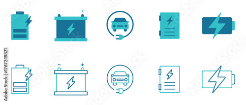 Charging icon set.charge, battery, energy, electricity, charger, recharge.Vector and illustrator