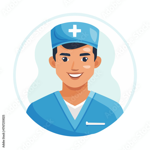 Friendly male doctor with stethoscope smiling, representing medical care and patient trust.