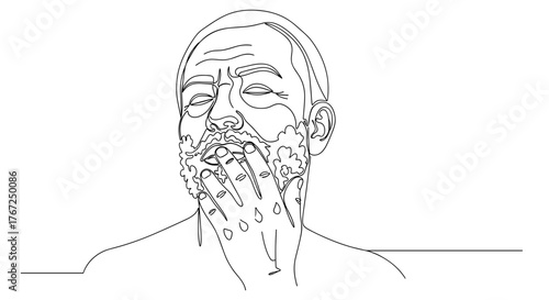 Elder shaving face with foam in line art style symbolizing self-care