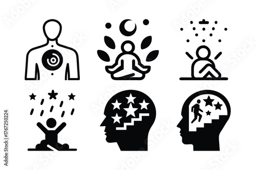 Set of icons representing personal growth and mental well being concepts