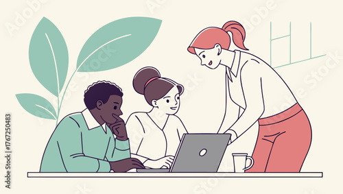 Diverse Employees Collaboration Flat Illustration