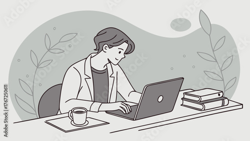 Freelancer Working On Laptop Minimal Workspace