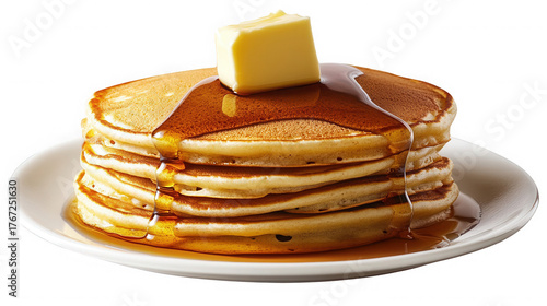 Wallpaper Mural Stack of delicious pancakes with butter and syrup on a white plate closeup on transparent background Torontodigital.ca