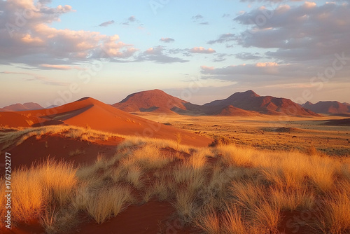 Fototapeta Naklejka Na Ścianę i Meble -  Golden sand dunes glowing under the last light of sunset