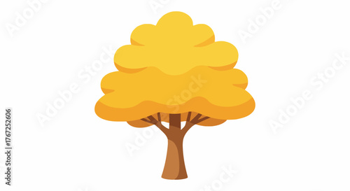 A simple flat vector illustration of an autumn tree with golden yellow foliage isolated on a white background