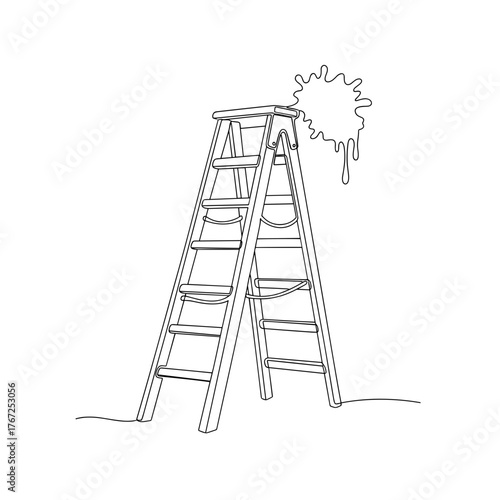 Ladder with paint splatter in line art symbolizing renovation chaos