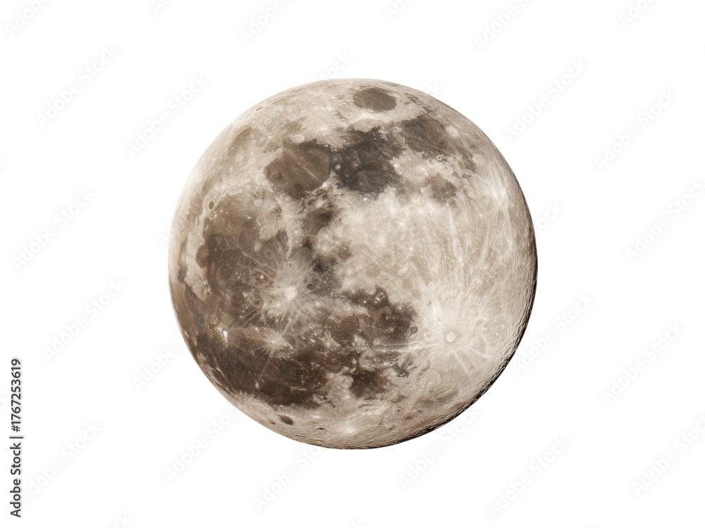 Obraz premium Luminous celestial orb with textured surface against black moon lunar, Isolated, Png Transparent Background