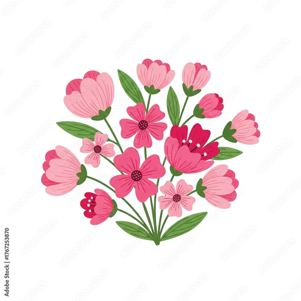 Fototapeta premium Pink and red floral bouquet isolated on a transparent background