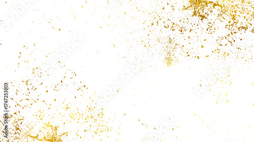 Rich gold foil splatter texture with glitter and dust particles on transparent background, luxurious decorative overlay for invitations, banners, and premium design.