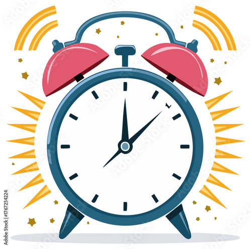 Classic twin bell alarm clock ringing loudly vector illustration for a wake up call