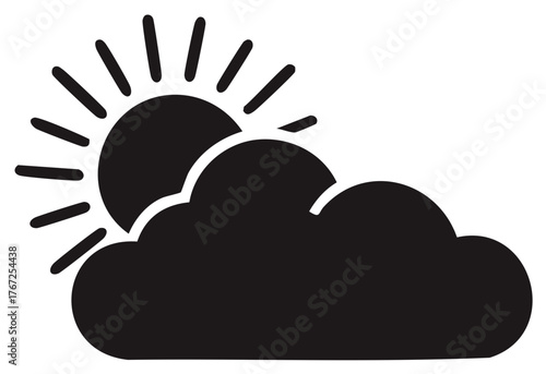 Black silhouette of sun partially obscured by cloud symbol weather graphic
