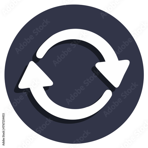 Circular arrows icon in a dark circle, representing refresh, reload, or recycle.