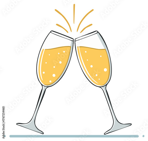 Champagne glasses clinking in celebration, illustration for festive occasions and greetings