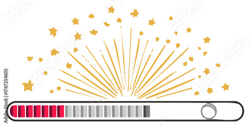 Loading progress bar with exploding stars and bursts