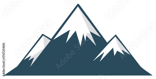 Stylized Mountain Peaks with Snow Caps, Simplistic Landscape Illustration, Geometric Natural Icon for Alpine Adventure
