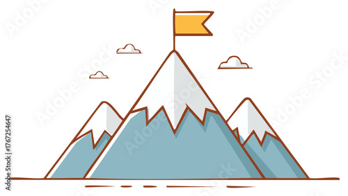 Mountain Peak with Flag Representing Achievement and Success Illustration Design