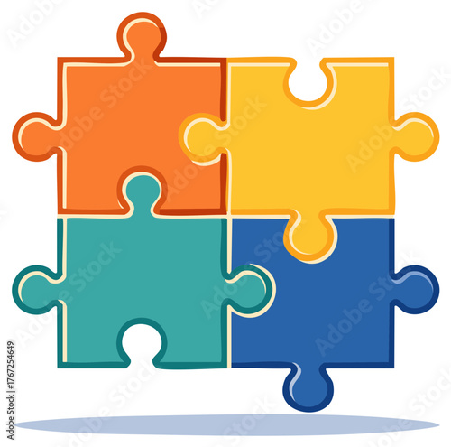 Interlocking colorful jigsaw puzzle elements signifying unity and connection, teamwork concept