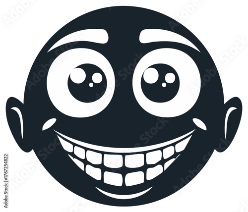 Expressive cartoon face with a wide, happy grin and big, excited eyes for joy