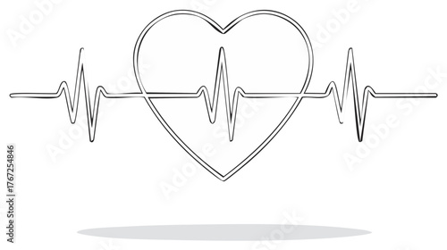 Hand drawn heart shape with an EKG heartbeat line illustration for health and love concepts