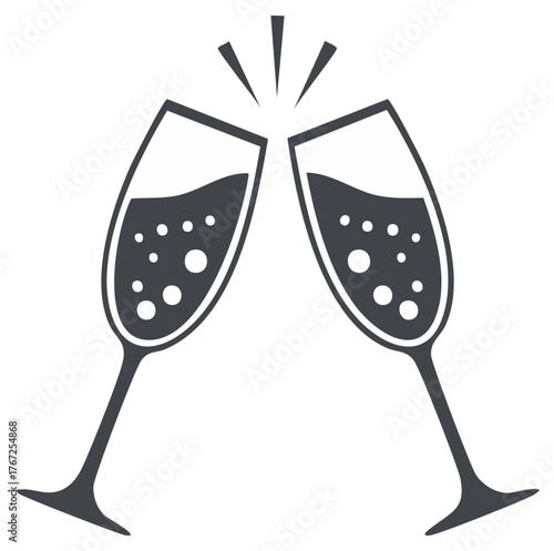 Clinking champagne glasses toasting icon for a celebration or party