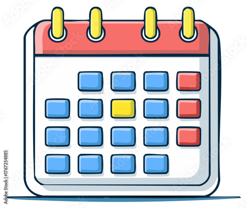 Colorful cartoon calendar icon for scheduling appointments, planning events, and organizing a timetable