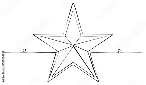 Continuous one line drawing of a faceted Christmas star Minimalist hand drawn holiday ornament