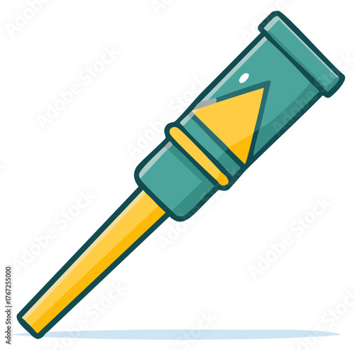 Simple vector illustration of a green and yellow hypodermic needle for medical injection or vaccination
