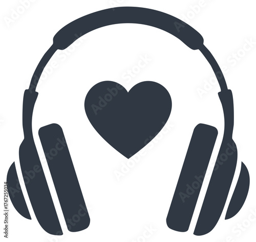 Headphones Music with a Love Heart Sound Icon Entertainment and Hobby Communication Accessory
