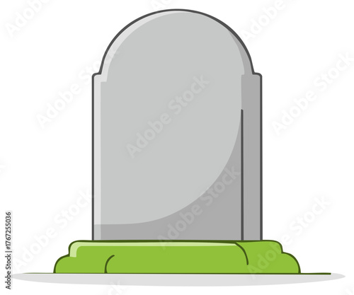 Isolated gray tombstone with arched top on green grass for remembrance