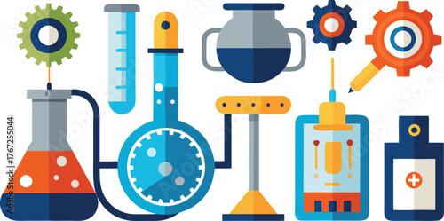 Colorful scientific laboratory equipment for research and development, a modern and vibrant design for science enthusiasts and educational purposes