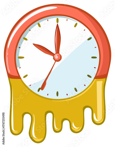 Cartoon melting clock with red hands showing deadline and time management problems