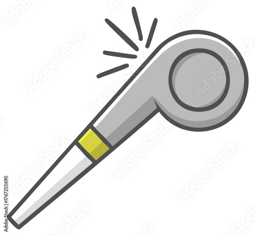 Illustration of a whistle with sound waves emanating from its mouth part